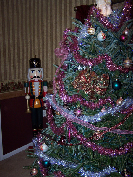 Nutcracker behind the tree.