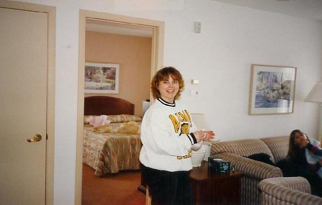 I think this from 1996 at the Gamma Beta Phi Convention in Gatlinburg, TN. Tiffany is sitting on the couch.