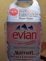 This is an unretouch picture of the actual tag on a bottle of water in the hotel room.